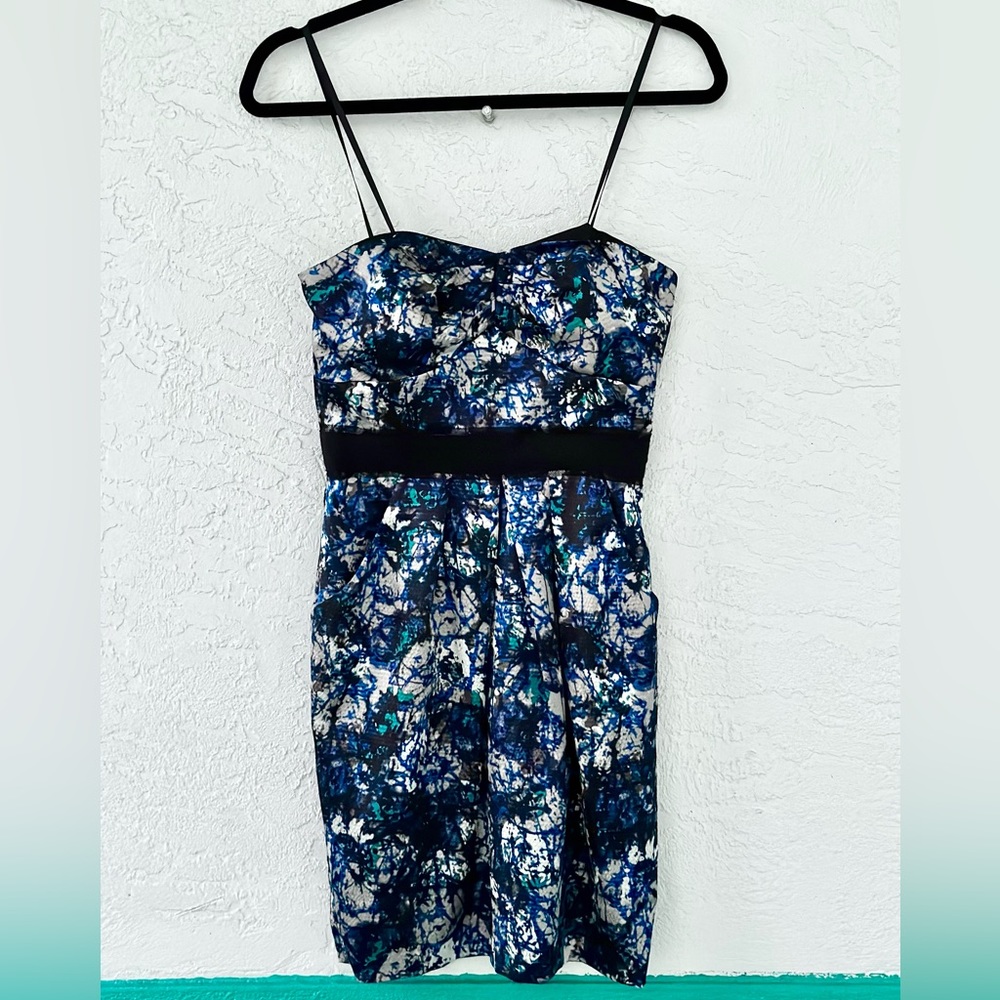 BCBG Max & Cleo Y2K Mini Dress Ocean Blue Pockets Sleeveless Spaghetti Strap NWT